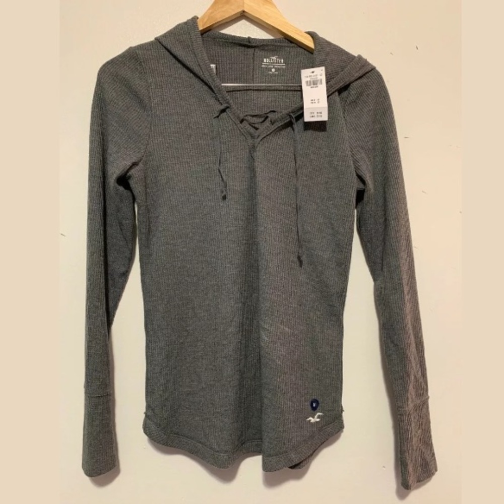 Hollister Hooded Lace-Up Ribbed Sweater/Longsleeve
